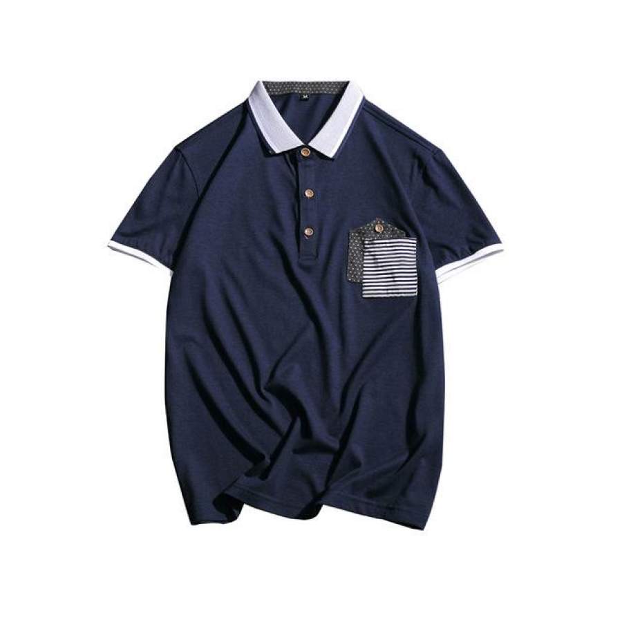 men’s lapel short sleeve POLO shirt personalized pocket stitching summer new polo shirt