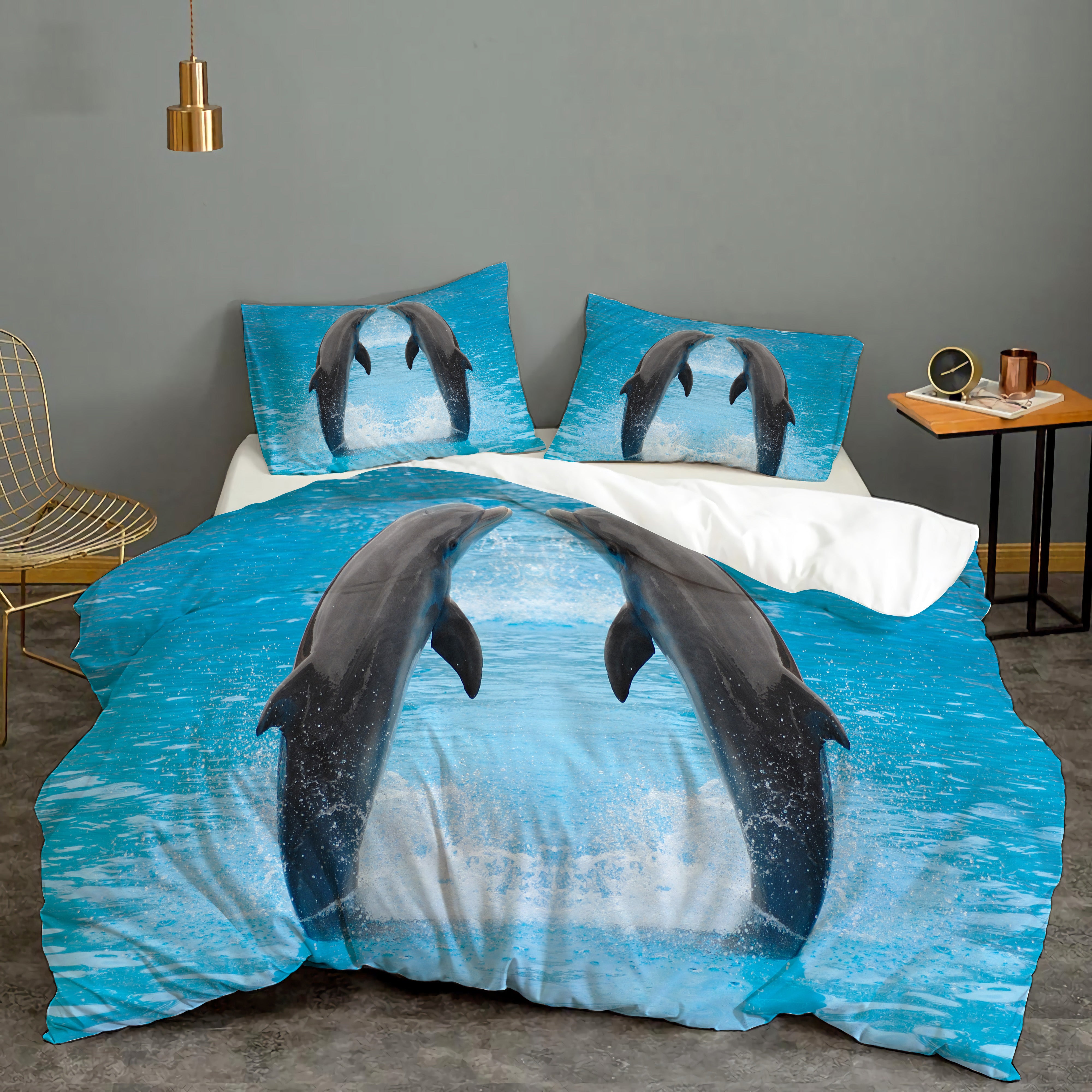 3D Blue Sea Animal Dolphin Quilt Cover Set Bedding Set Duvet Cover Pillowcases 35