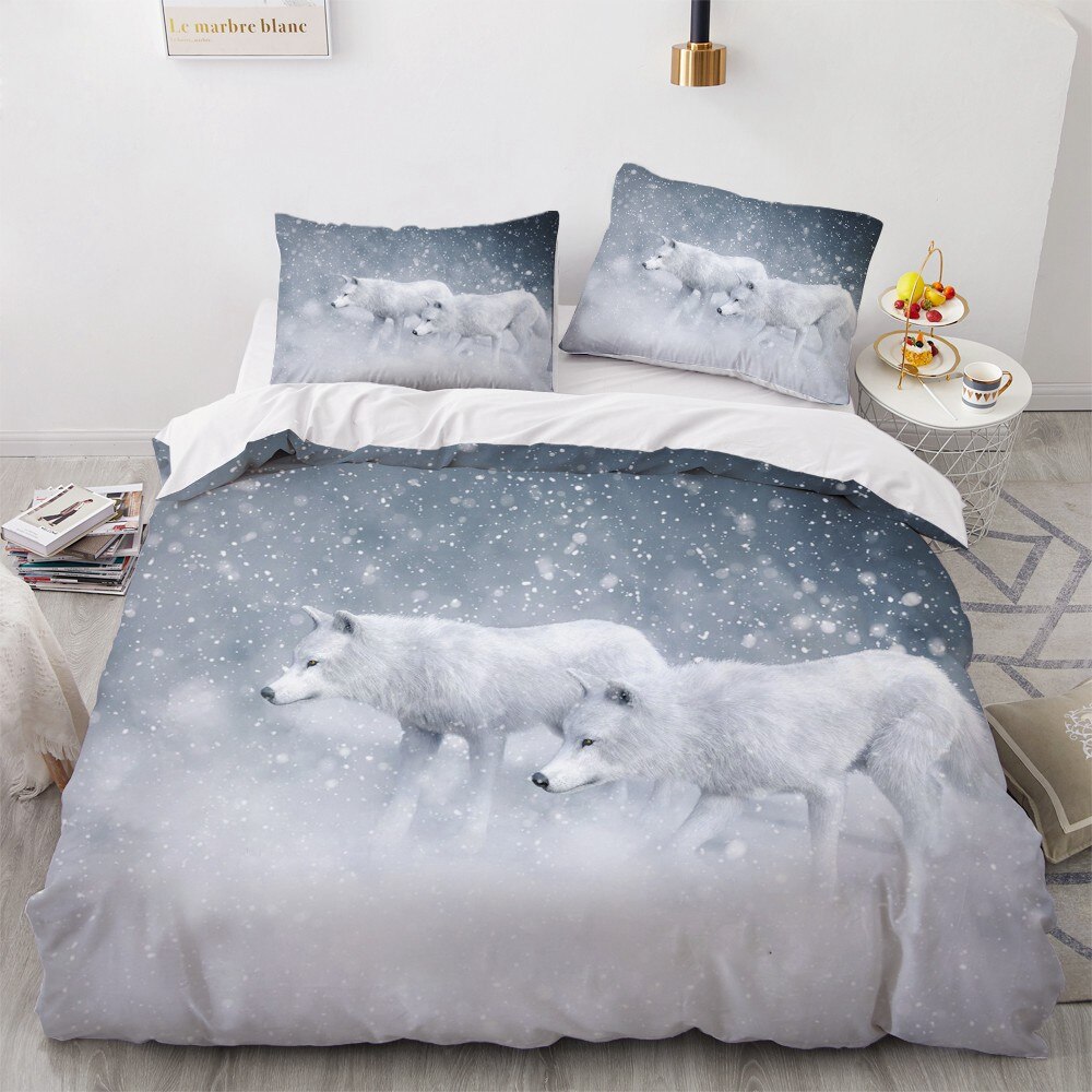 3D Wolf Bedding Set White Inner Duvet Cover Home Decor Kids Gift Bed Linens Single Double Queen King Size