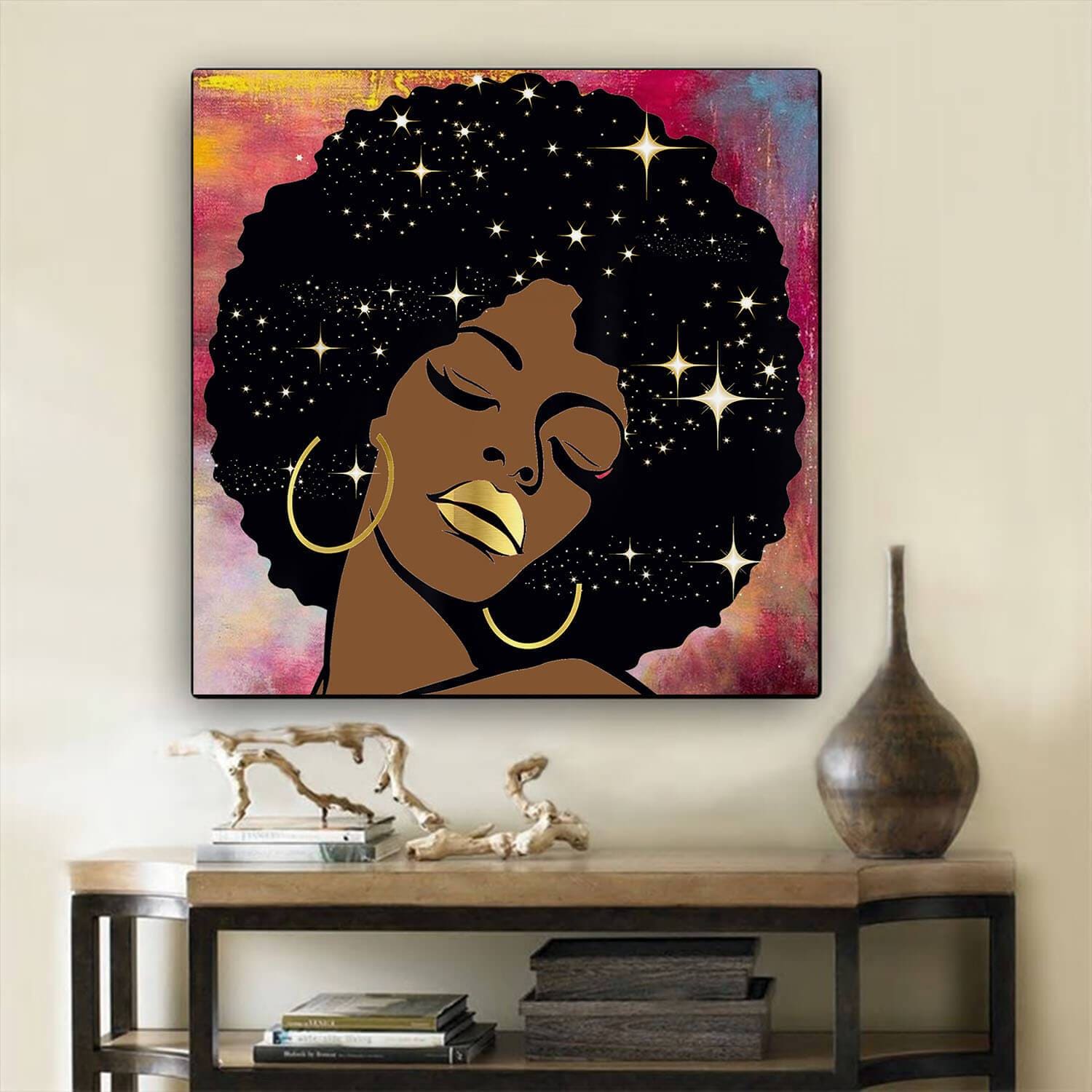 African American Canvas Prints Lips Stars Black Girl Magic Afro Diva Gift Melanin African Living Room Decor Ideas