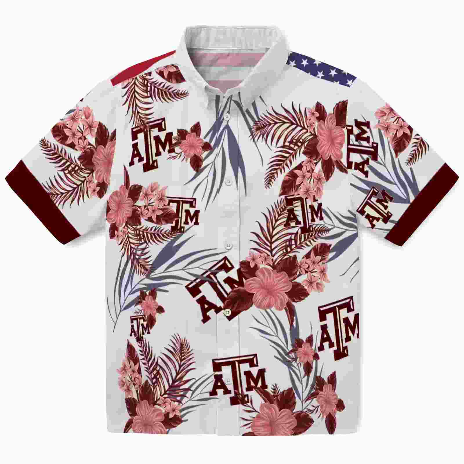 Texas A&M Aggies Patriotic Hibiscus Design Maroon White Hawaiian Shirt