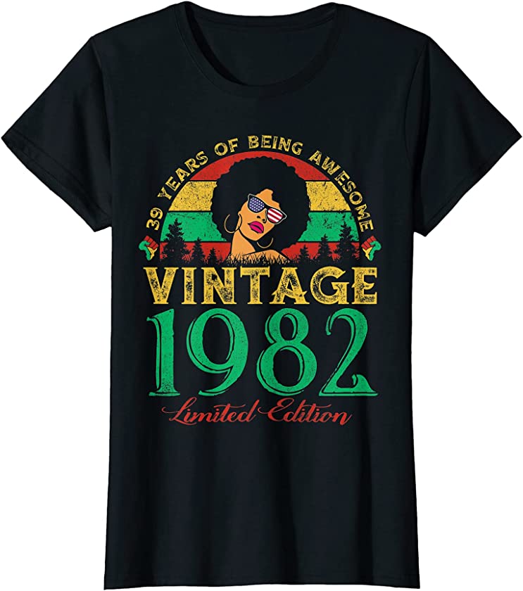 Womens Vintage 1982 Sunset 39 Years Old Black Woman 39th Birthday T-Shirt