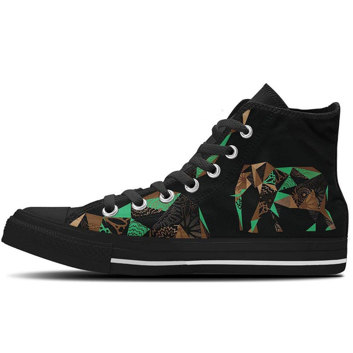 Mosaic Elephant Black High Top Shoes