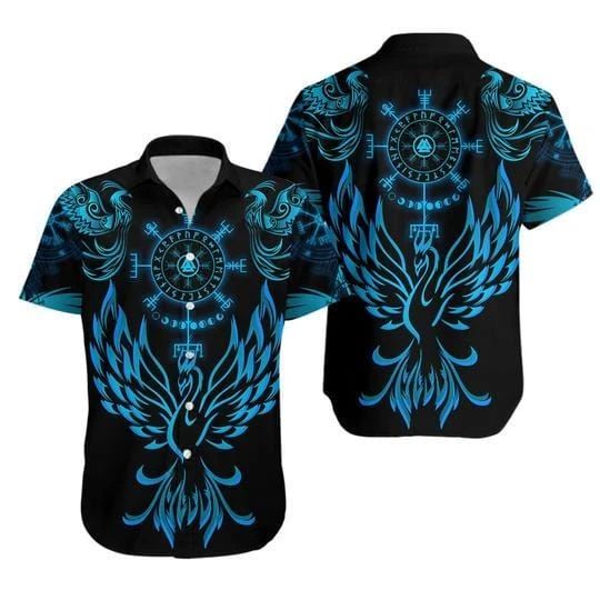 Blue Helm Of Awe Valknut Viking Pattern Hawaii Aloha Shirts Va Ha107562