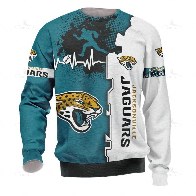 Jacksonville Jaguars Sweatshirt Graphic Heart Ecg Line