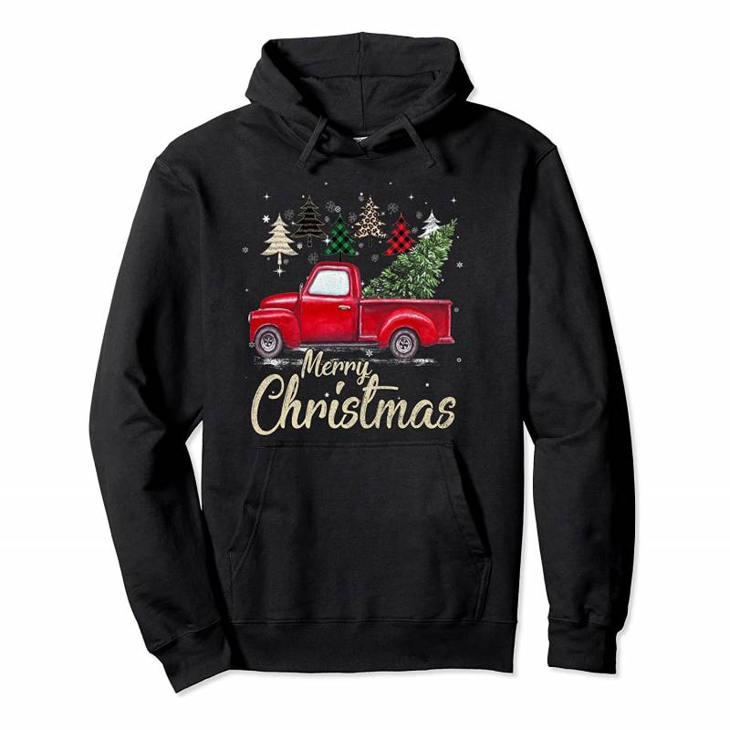 Chrismas Red Truck With Buffalo Plaid And Leopard Xmas Trees Pullover Hoodie, T-Shirt, Sweatshirt