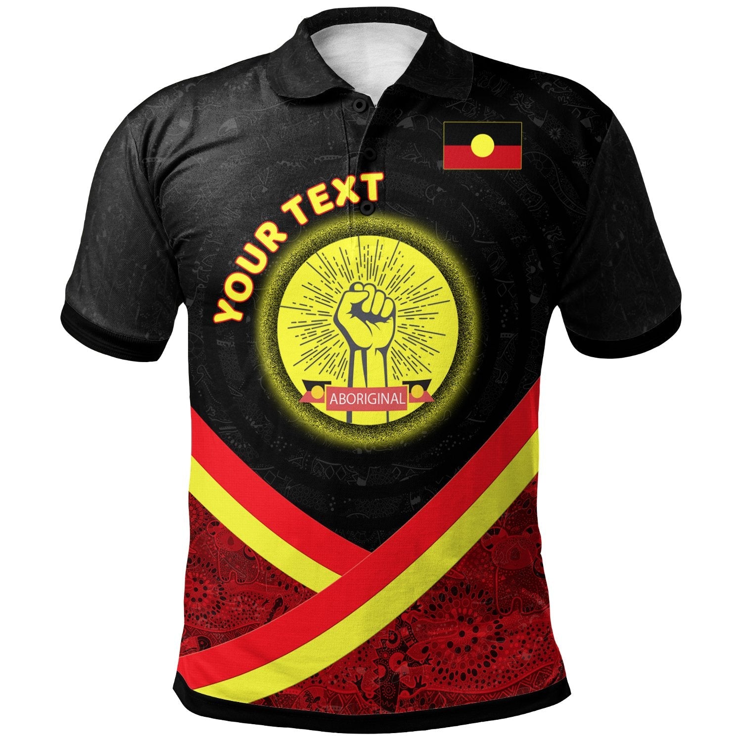 Aboriginal Polo – (Custom Text) Aboriginal Flag And Animals Pattern Polo Shirt