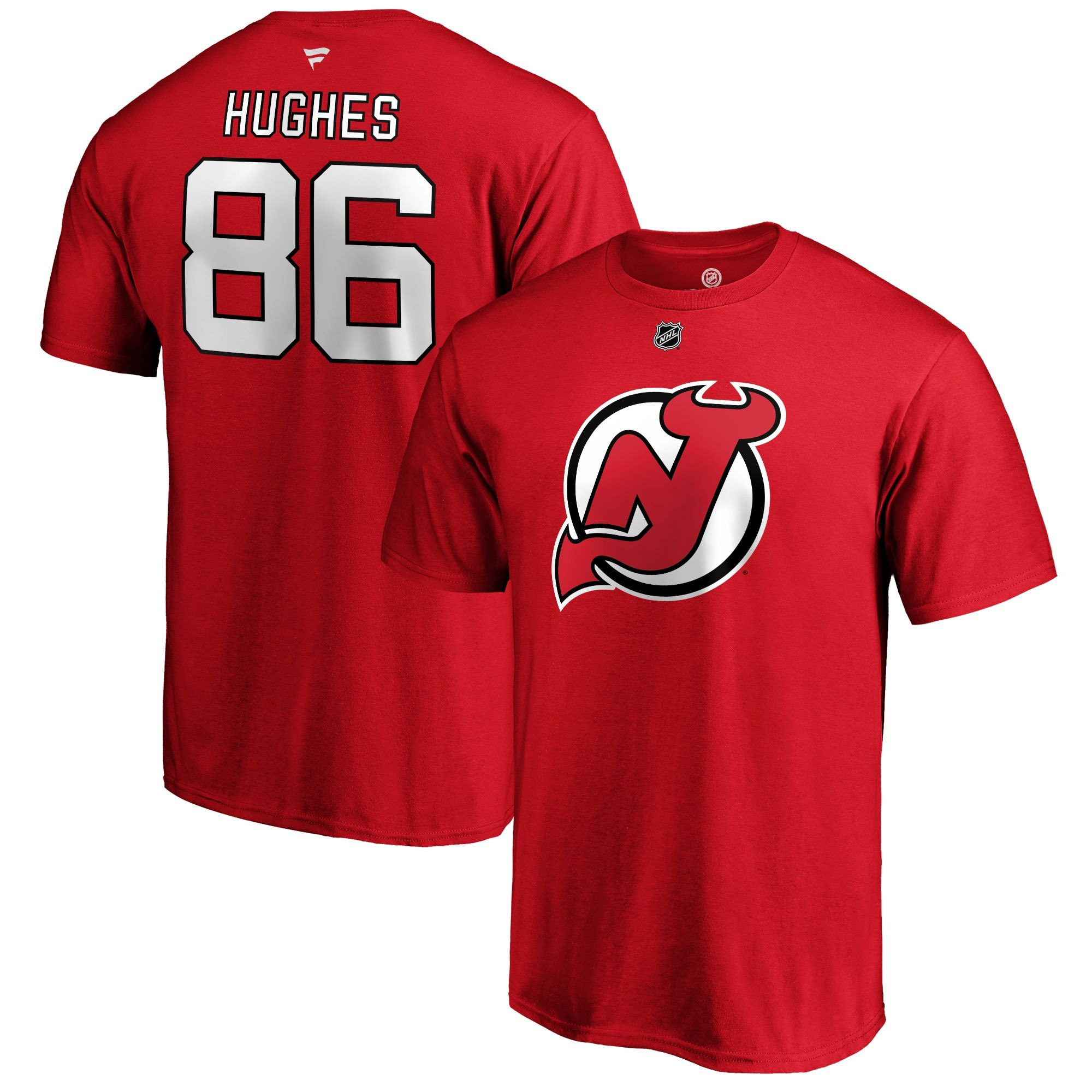 Men’S Fanatics Branded Jack Hughes Red New Jersey Devils Authentic Stack Name & Number T-Shirt