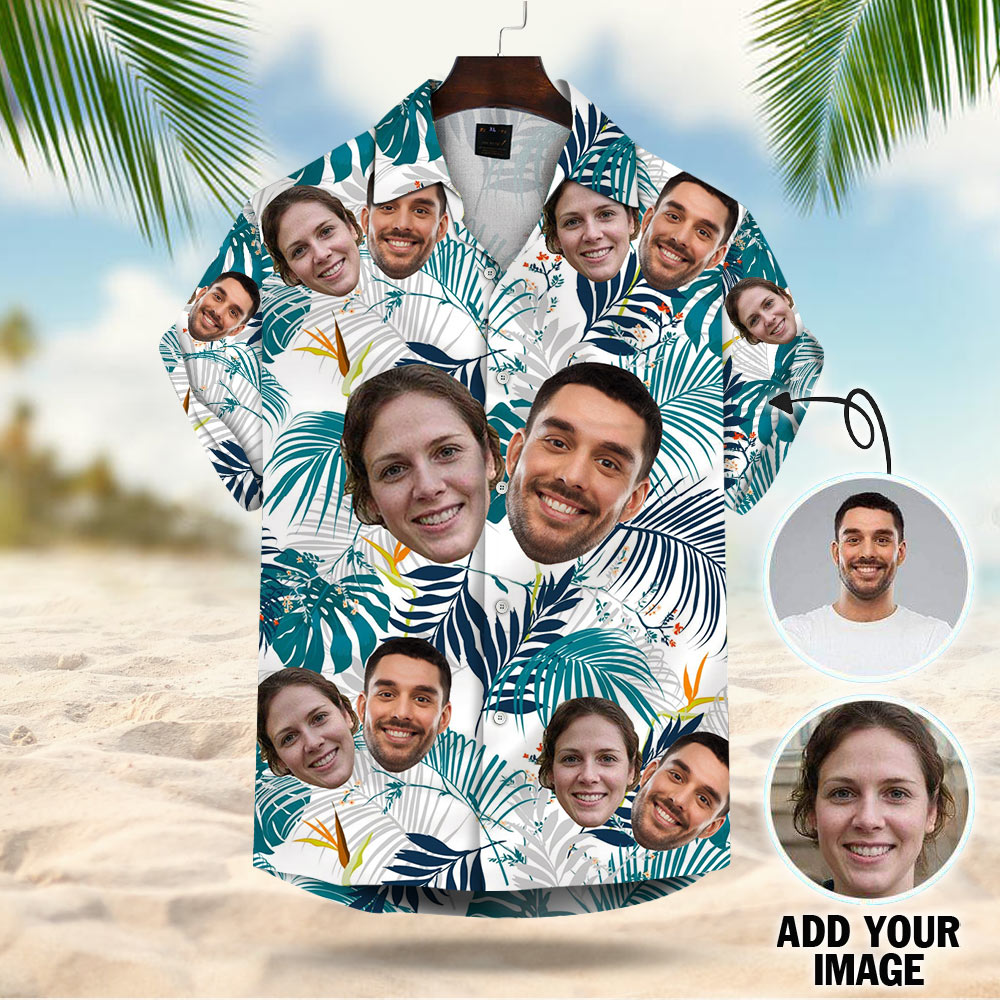 Custom Hawaiian Shirt With Your Face Leaves & Flowers Pattern Short-Sleeve Hawaiian Shirt Aloha Shirt Vr5 Phts