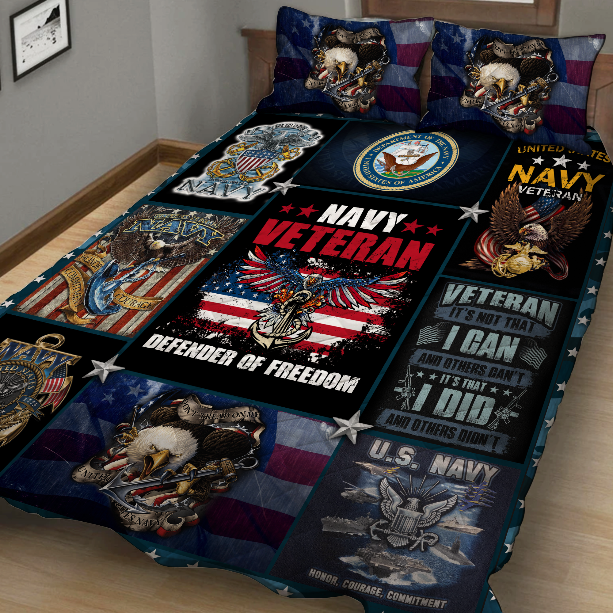 Us Navy Veteran Proudly Served Quilt Blanket Quilt Set