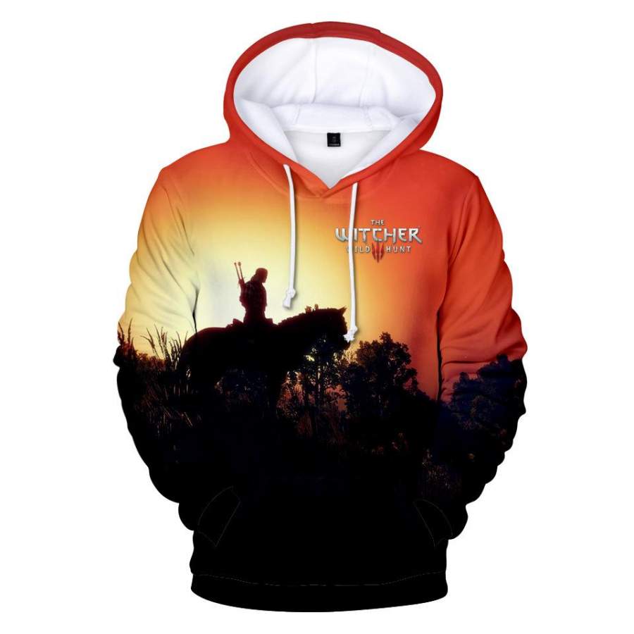 The Witcher 3 Wild Hunt Print Long Sleeve Hooded Sweatshirt Adult Cozy Pullover