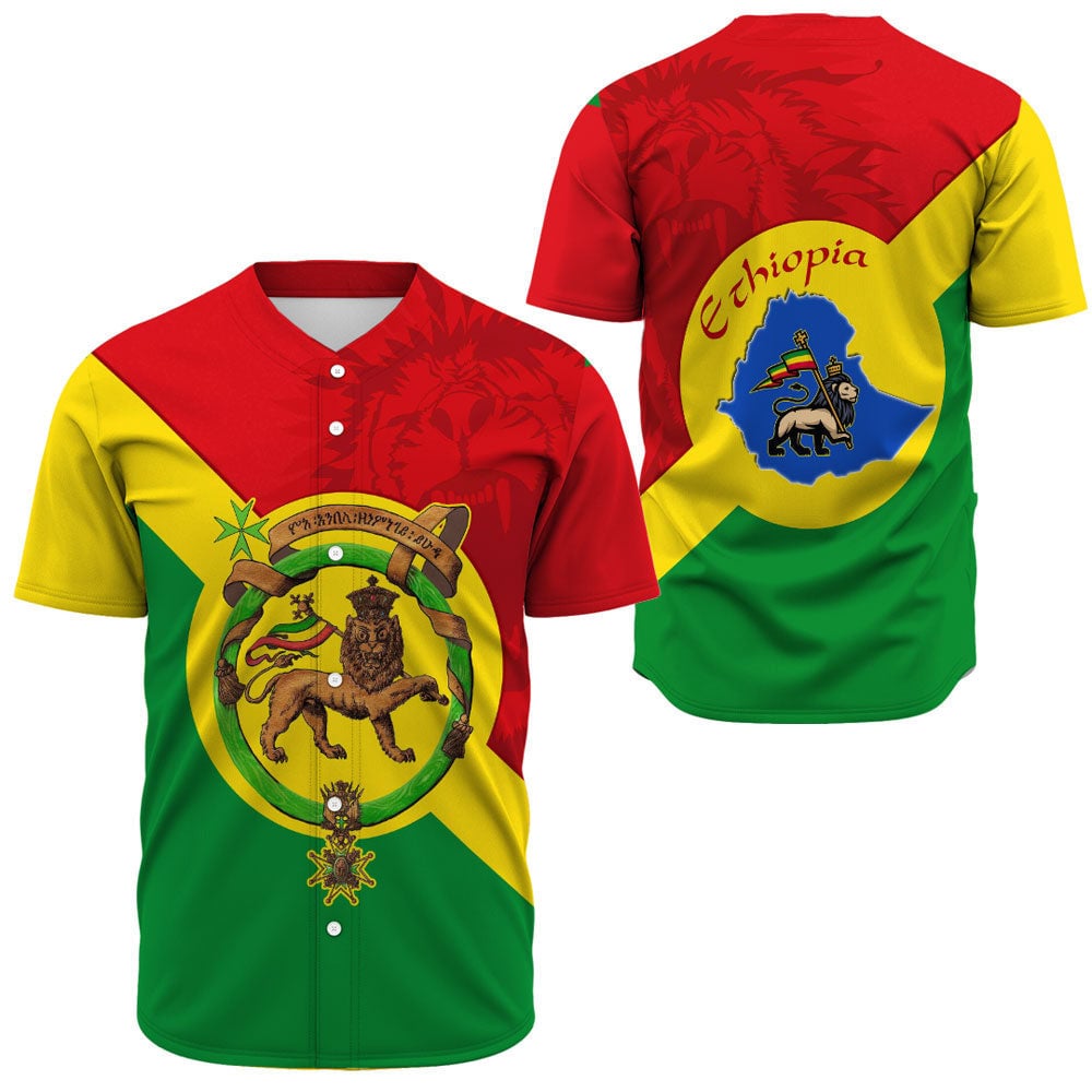 Africa Zone Clothing – Ethiopia Lion Haile Selassie Baseball Jerseys A35