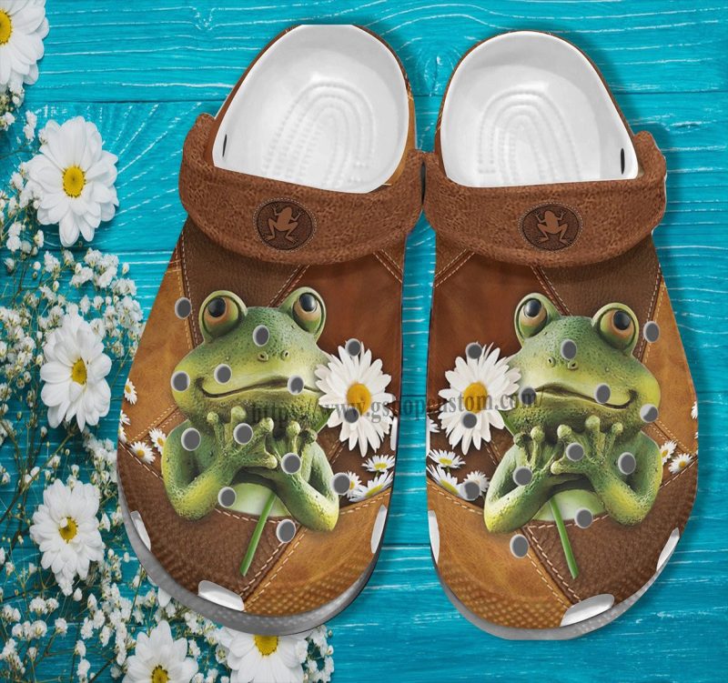 Frog Princess Daisy Flower Leather Croc Shoes Gift Grandaughter – Frog Girl Lover Shoes Croc Clogs Birthday Girl