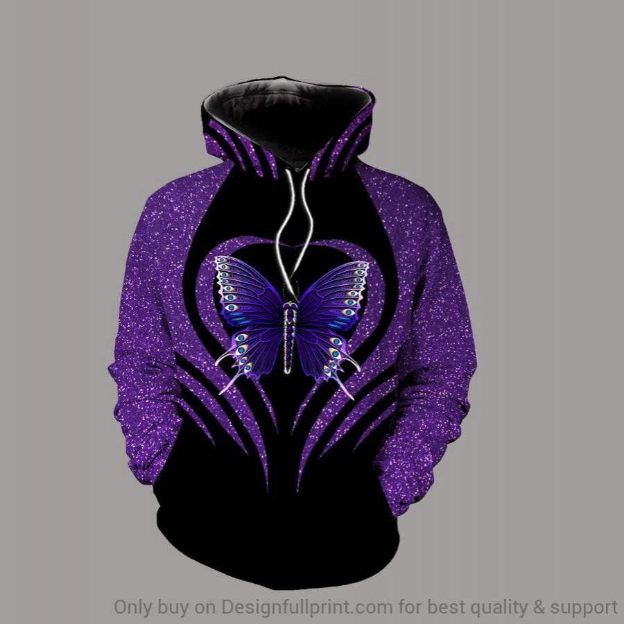 Purple Butterfly Multi Types Pullover Zipup Fleece Hoodie Long Sleeve Shirt Unisex Size PB