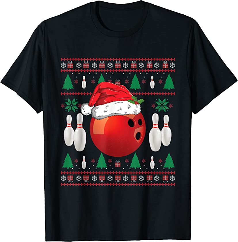 Ugly Christmas Bowling Shirt For Boys Kids Ball Santa Pajama T-Shirt