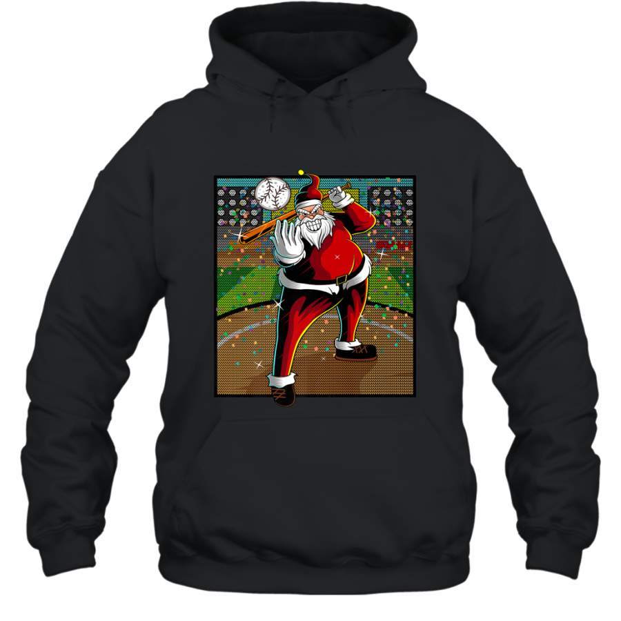 Baseball Santa Ugly Christmas Sports Graphic Print Design Hooded Sweatshirt