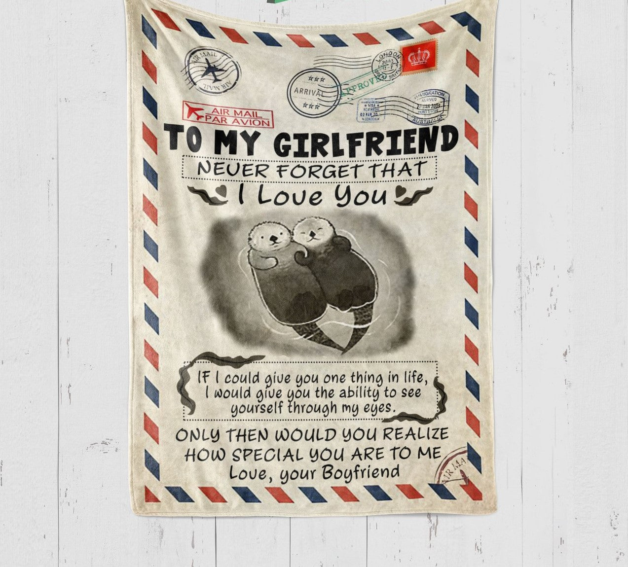 To My Girlfriend Never Forget That I Love You Otter Letter Blanket Gift For Girlfriend Birthday Gift Home Decor Bedding Couch Sofa Soft And Comfy Cozy