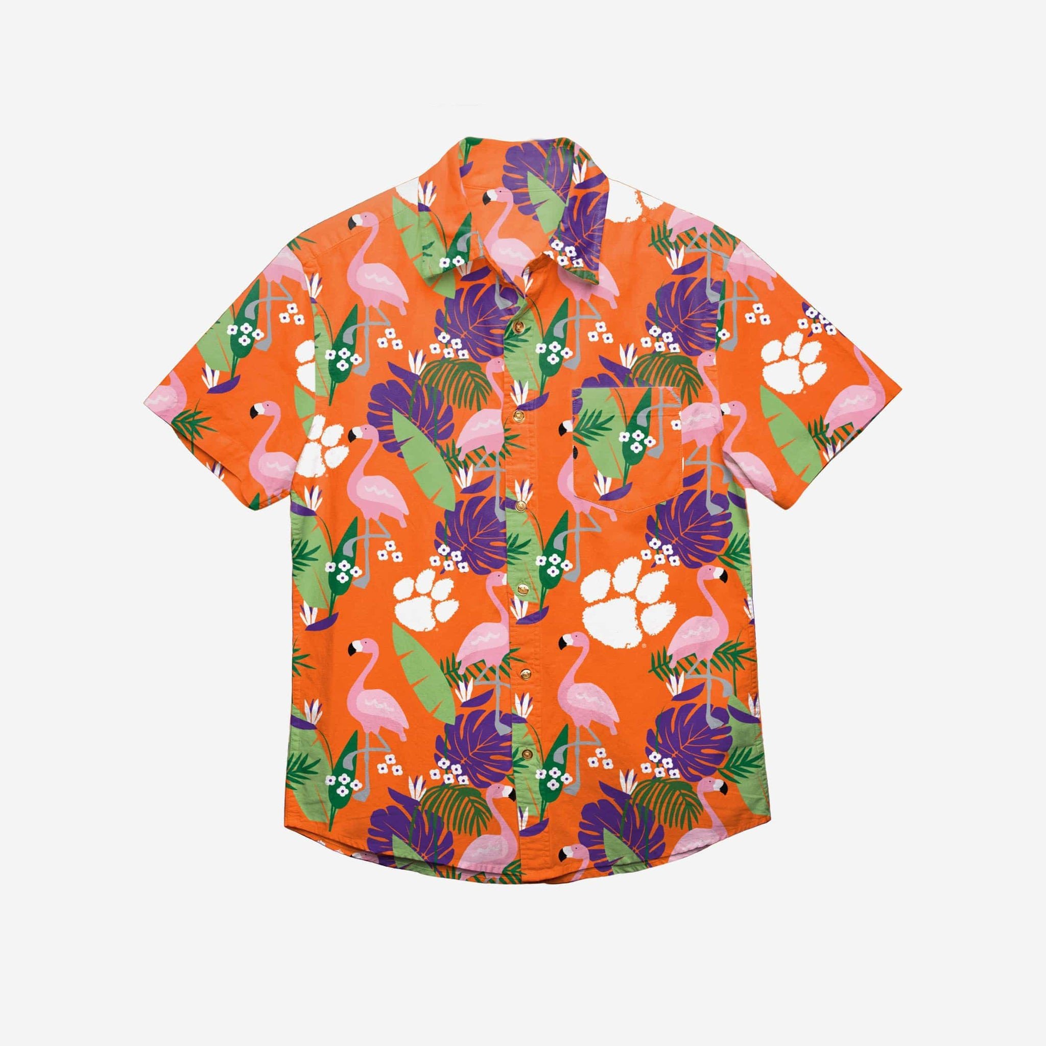 Clemson Tigers Floral Button Up Hawaiian Shirt