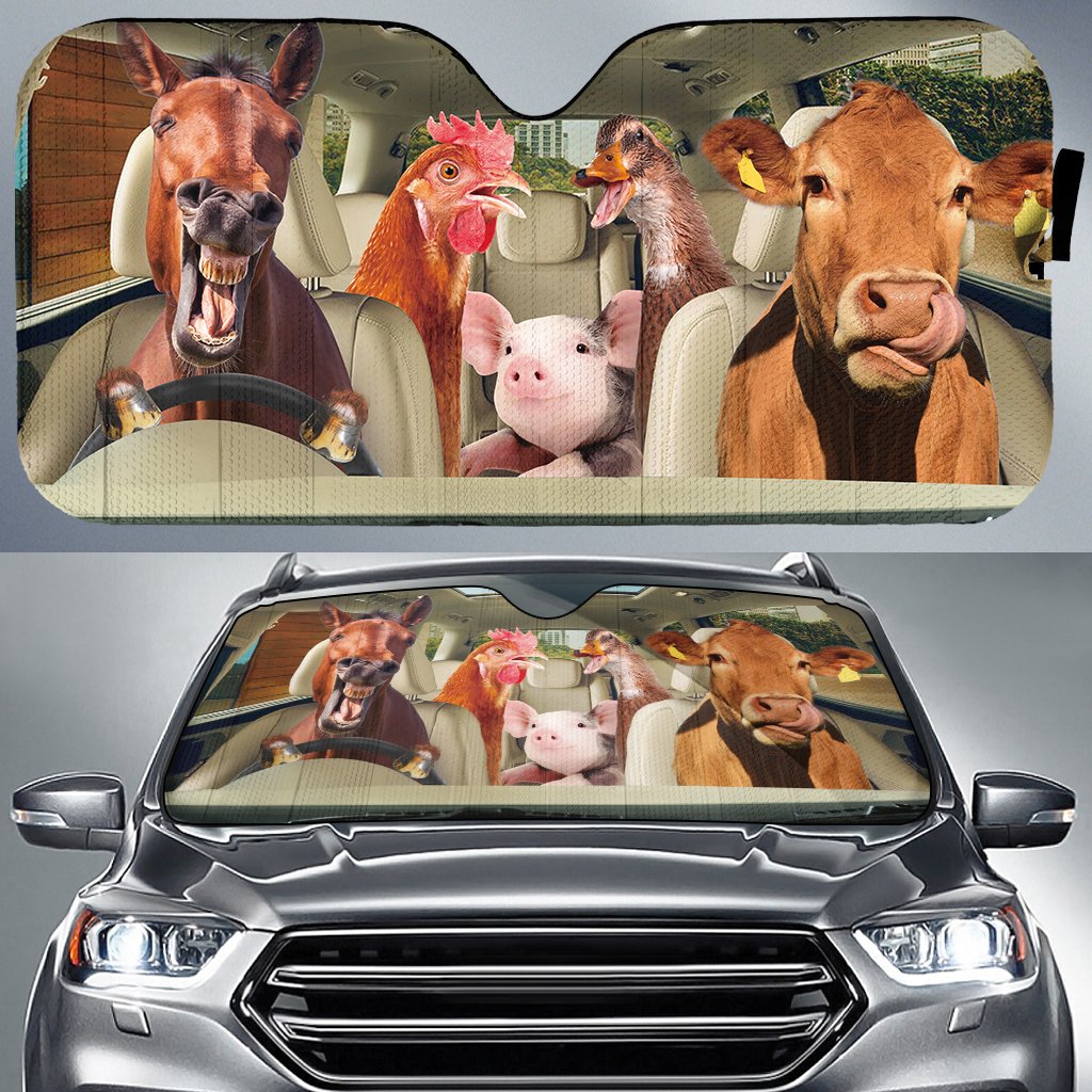 Tmarc Tee Driving Farm Animals Right Hand Funny Car Auto Sunshade