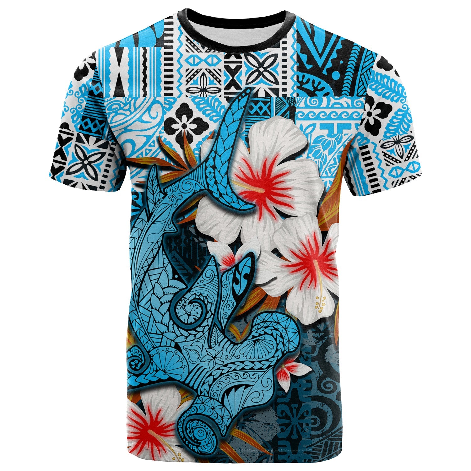 Hammerhead Shark T Shirt Hawaiian Style Blue Ha218