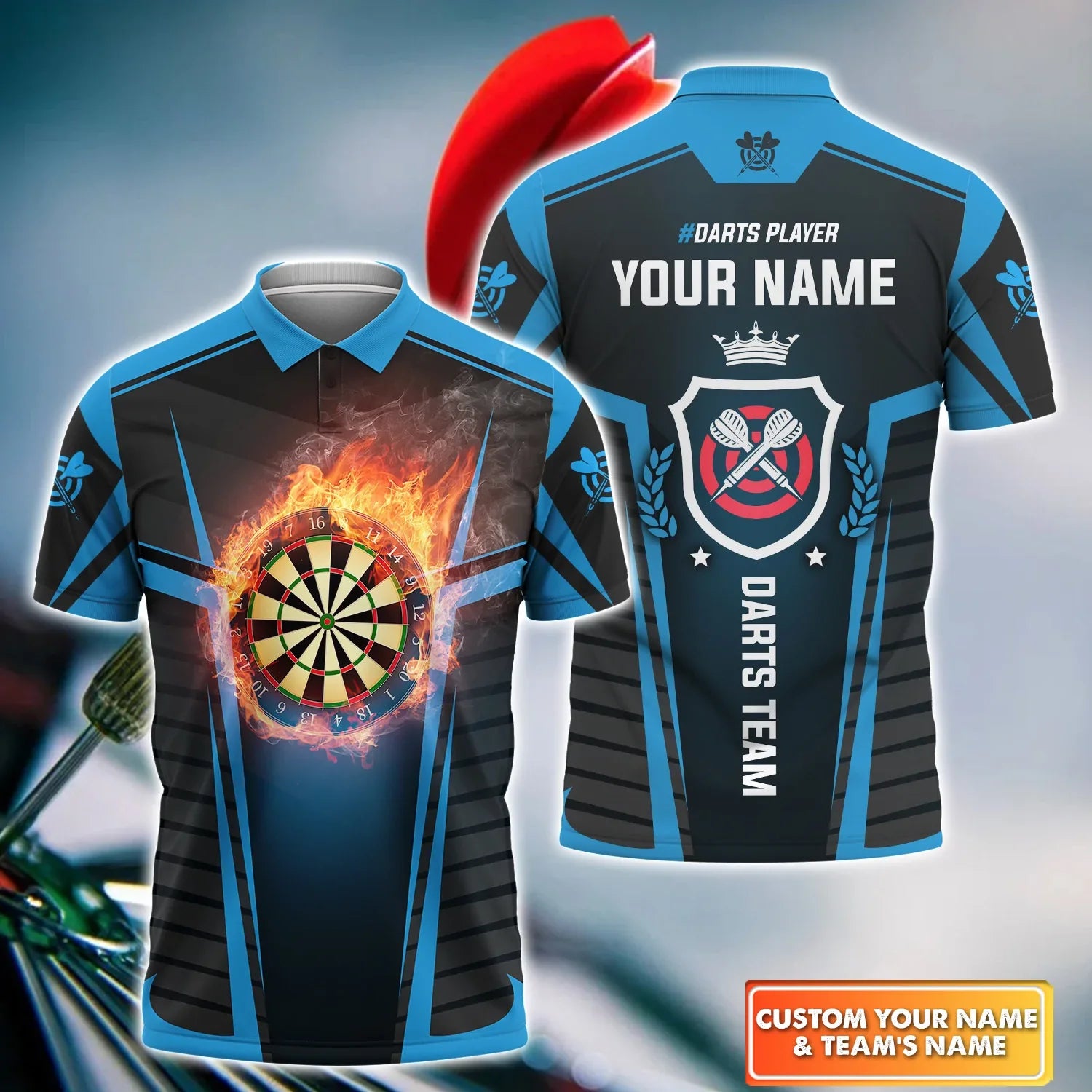 Custom Dart Name And Dart Team Polo Shirt, Dart Fire Perfect Shirt For Dart Team, Player