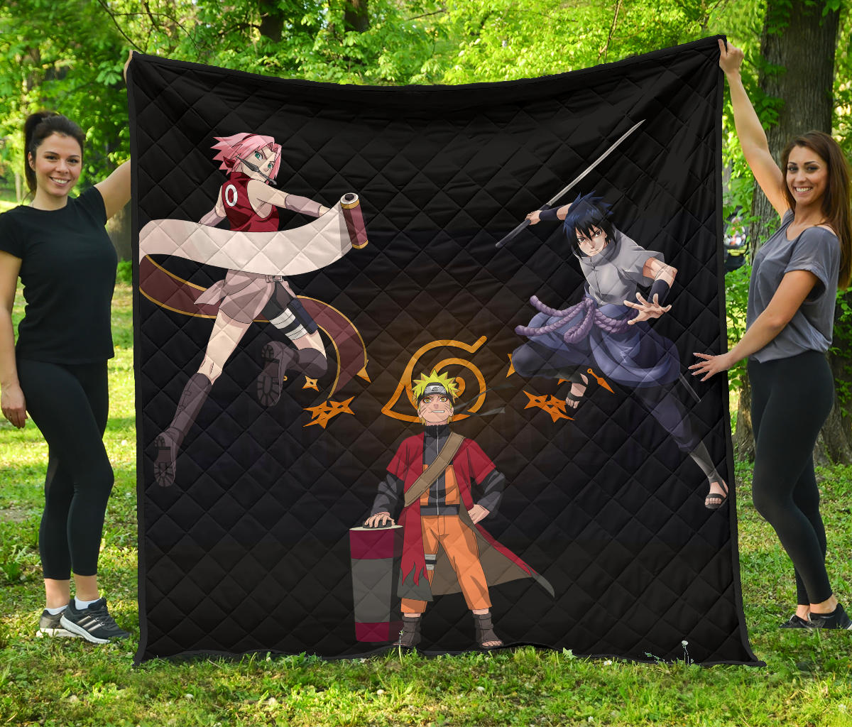 Naruto Anime Premium Quilt | Team 7 Naruto Sasuke Sakura Fighting Quilt Blanket Na083103