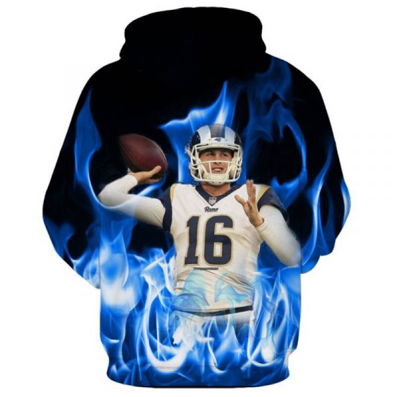 Jared Goff 16 – Los Angeles Rams 3D Blue Flame Hoodie