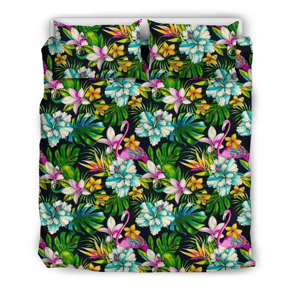 Hawaiian Hibiscus Flomingos And Tropical Flowers Polynesian Bedding Set – AH – J7