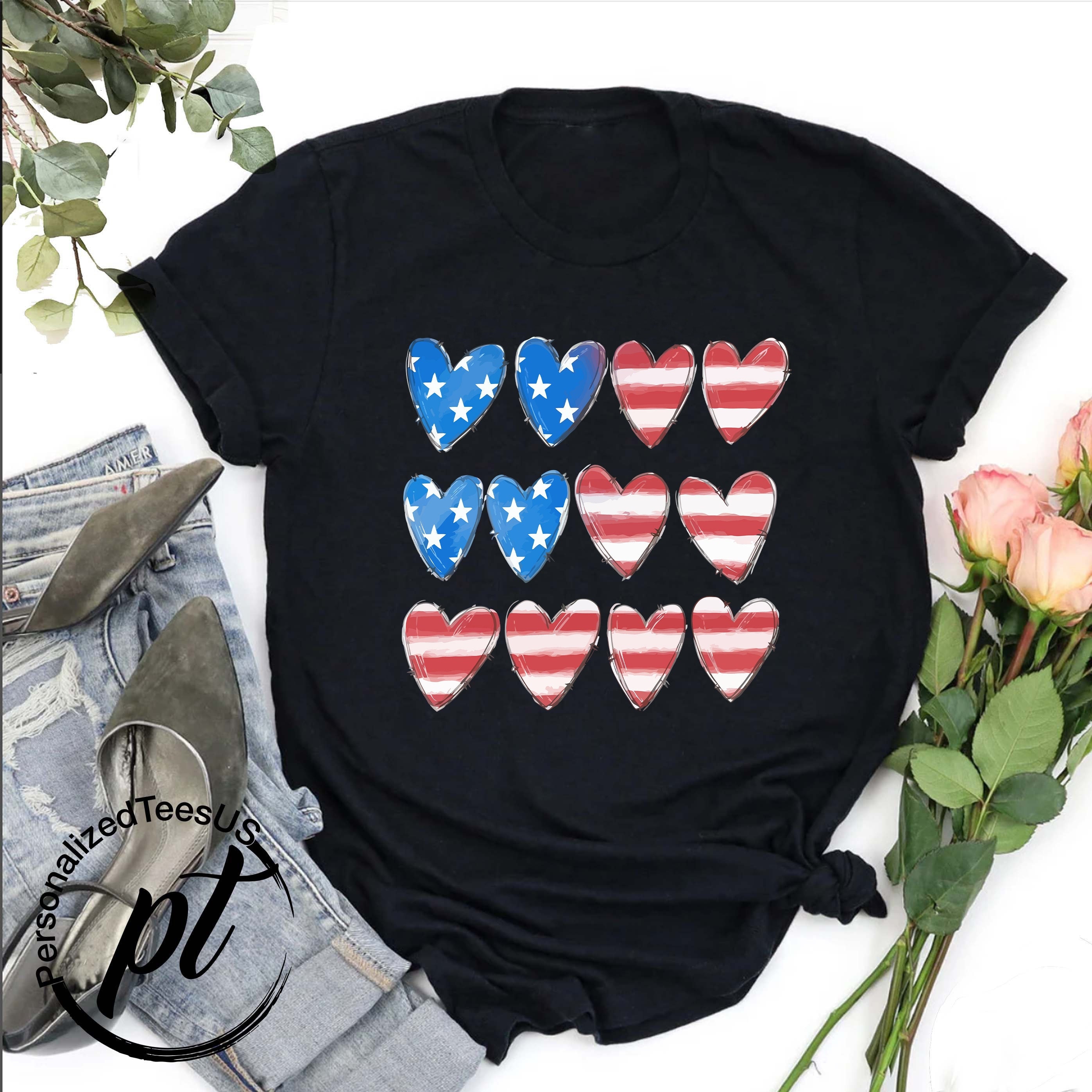 American Flag Heart T-Shirt,Patriotic Women Shirt,Cute 4th of July Shirt,Independence Day Tee,Mothers Day Gift,America Heart Shirt,USA Shirt