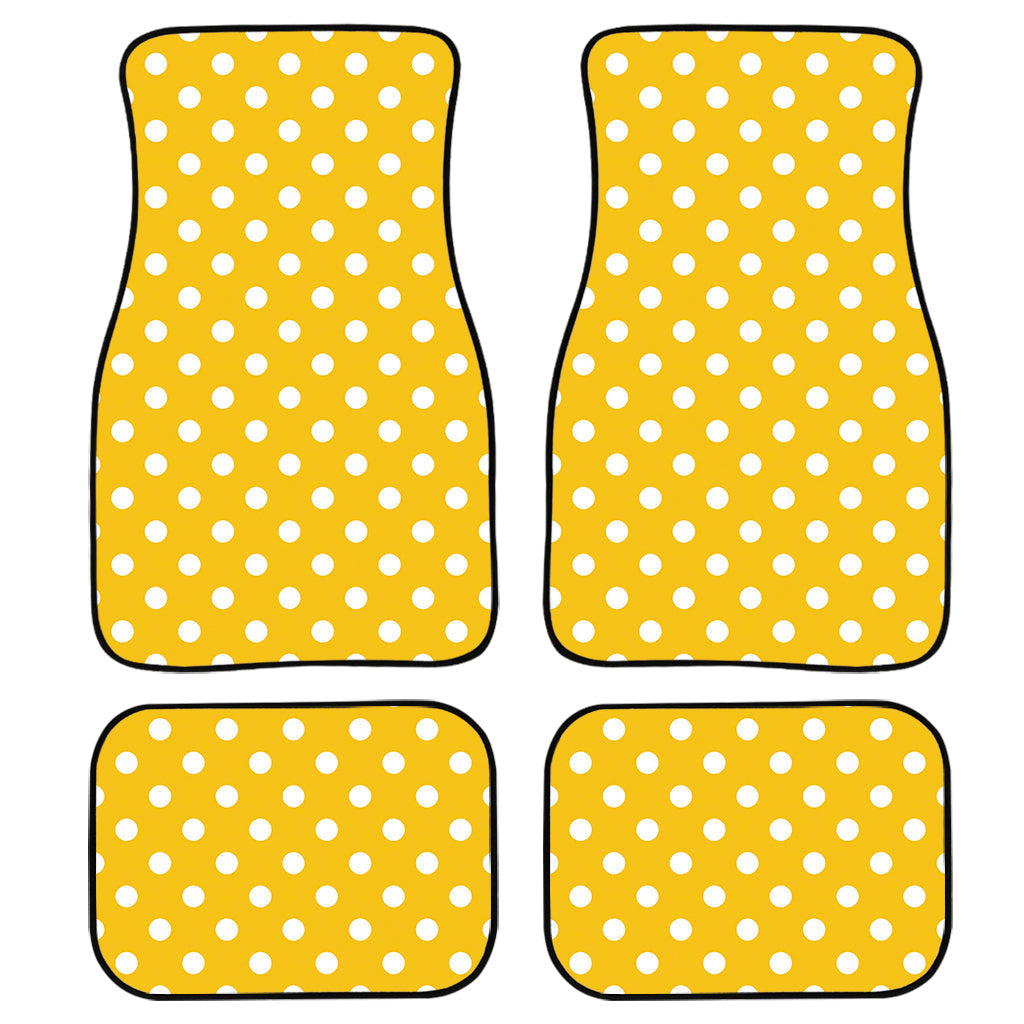 Yellow And White Polka Dot Pattern Print Front And Back Car Floor Mats, Front Car Mat