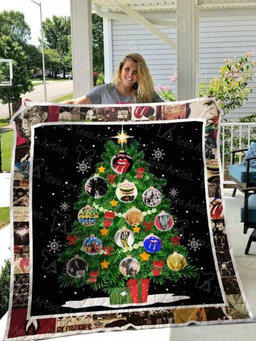 The Rolling Stones Merch Christmas Tree Quilt Blanket