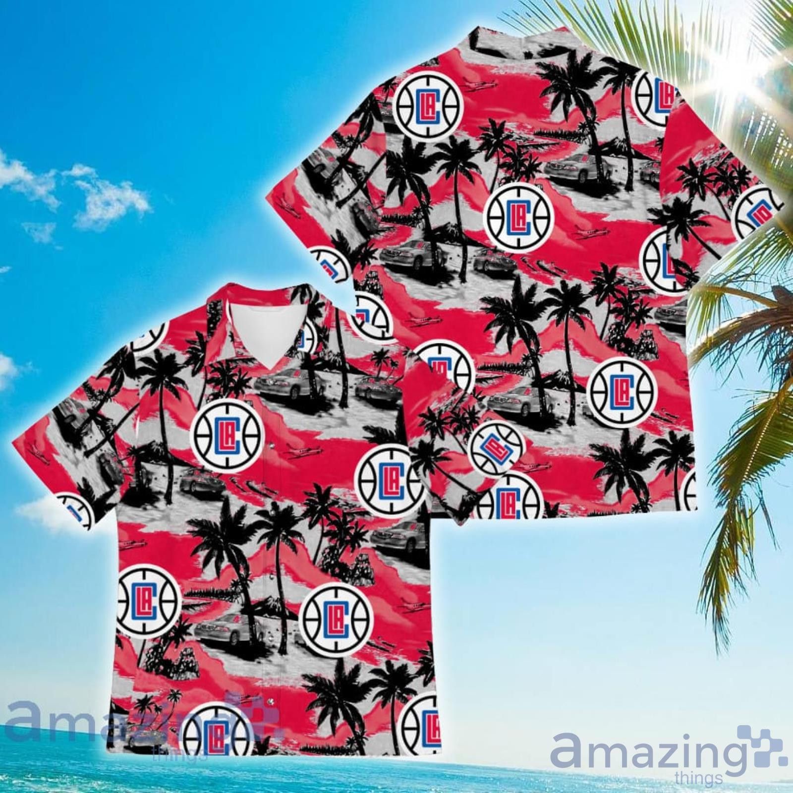 NBA Los Angeles Clippers Blue Gray Coconut Tree Beach Hawaiian Shirt