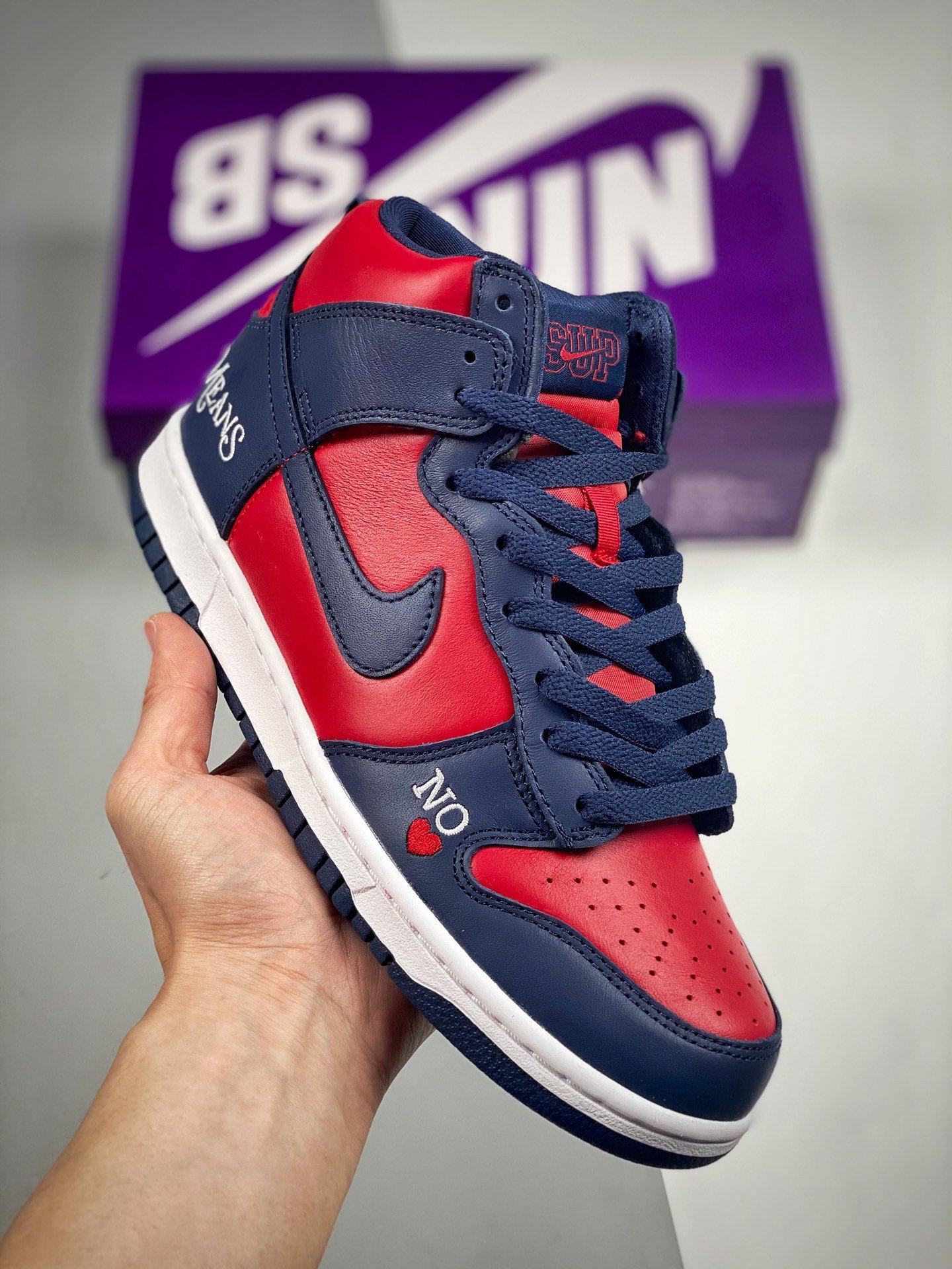 Supreme X Nike SB Dunk High By Any Means Navy Red 5338854