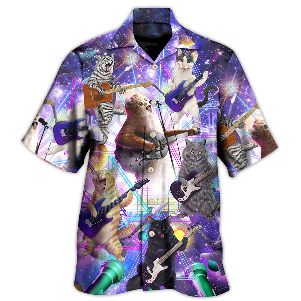 Guitar Music Cat Playing And Galaxy Hawaii Shirt Ha14722