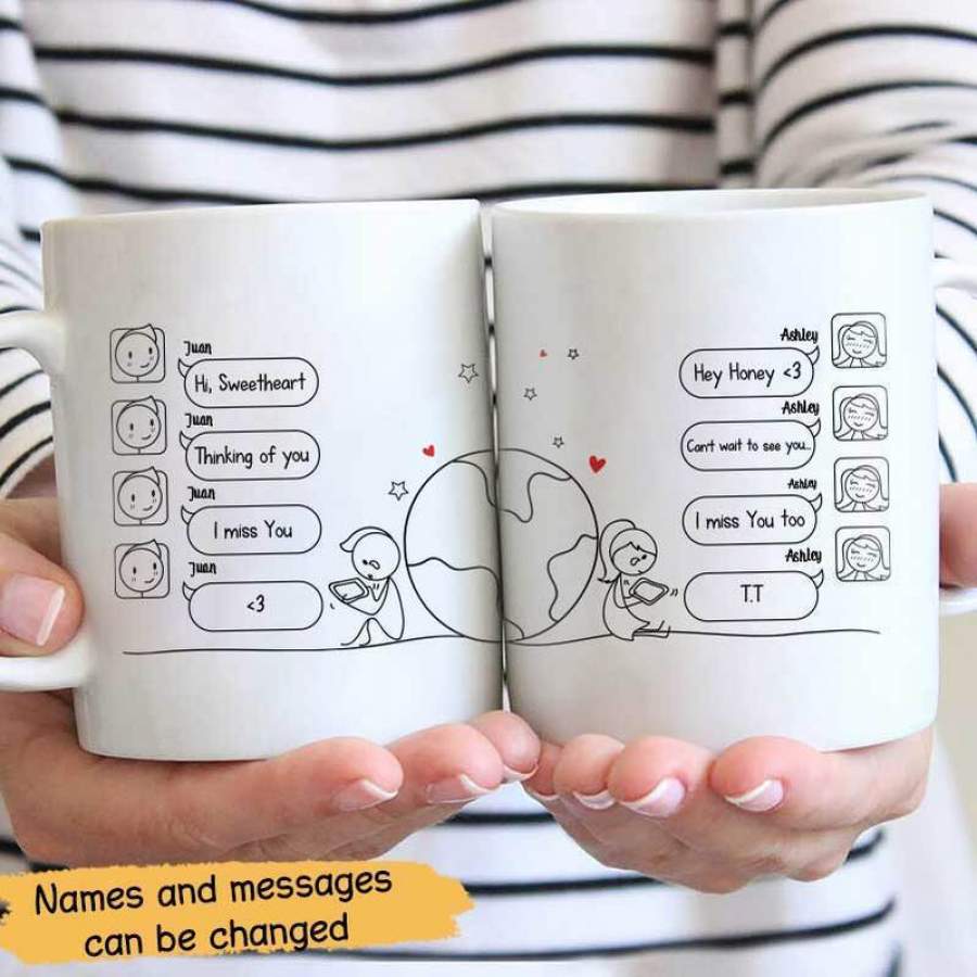 Long Distance Text Message Couple Personalized Mug