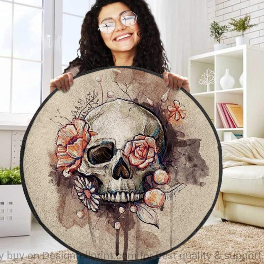 Flower Skull Round Rug