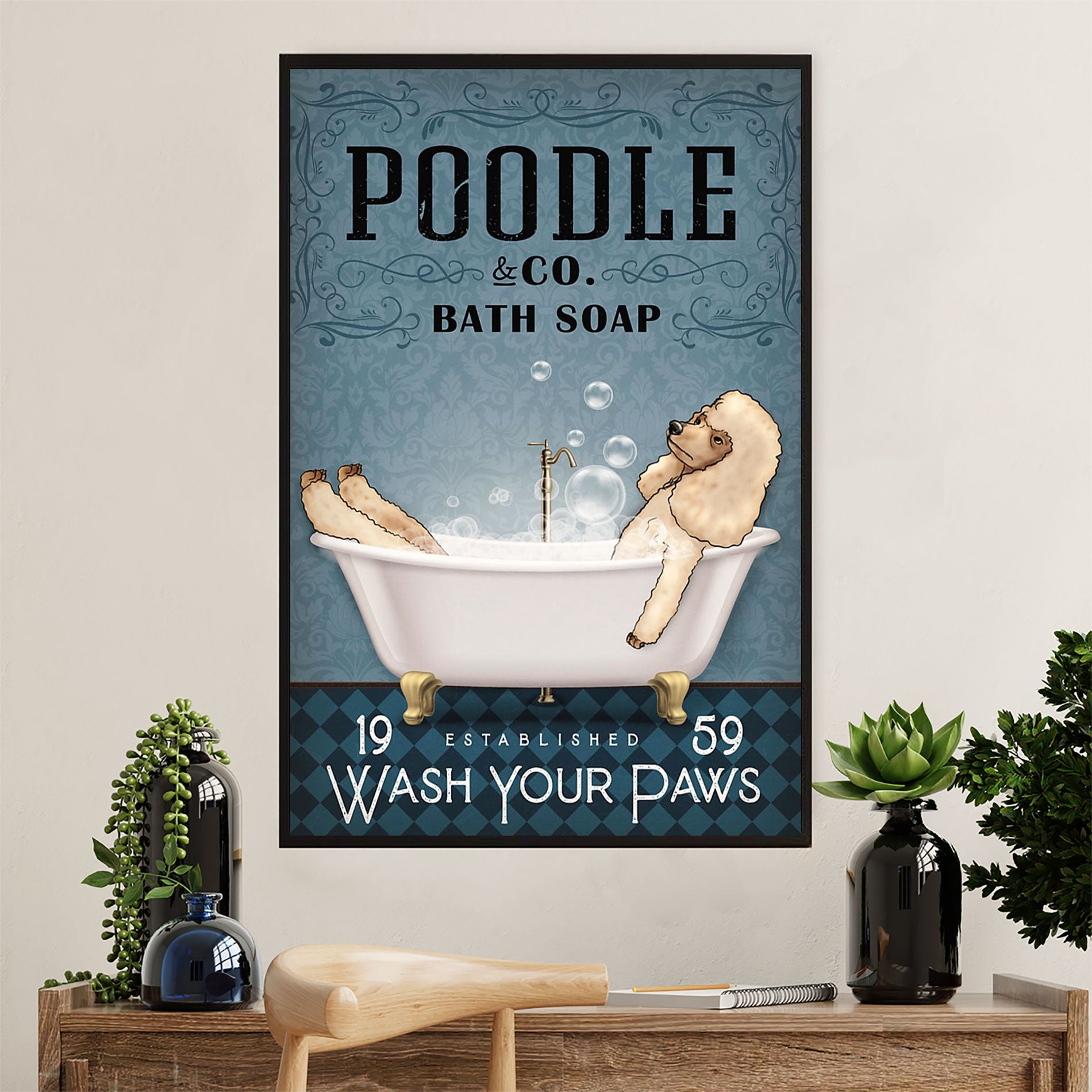 Poodle Co. Bath Soap Dog Canvas Wall Art Prints | Home Décor Gift For Poodle Puppies Lover