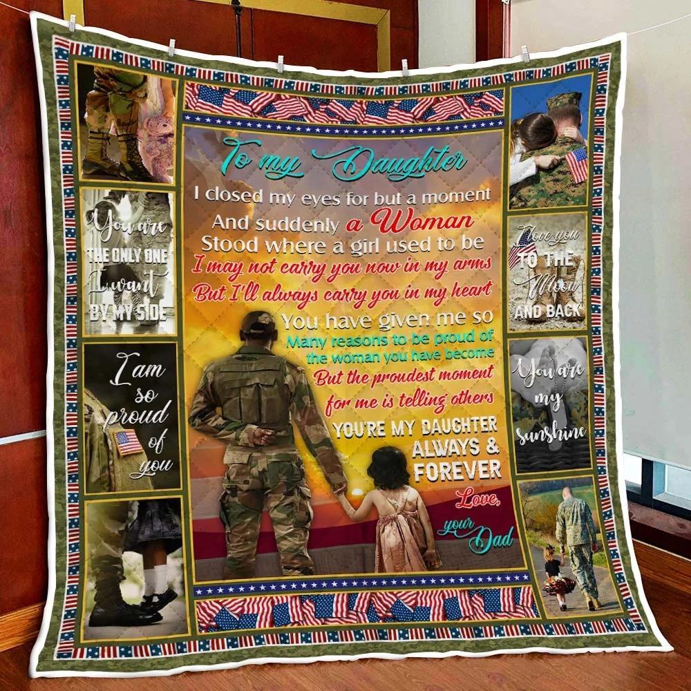 City Barks [Blanket] Gifts For Dad, To My Daughter Military Dad  Veteran Quilt  US Military Blanket Quilt  Gift for Veteran-ZA1306