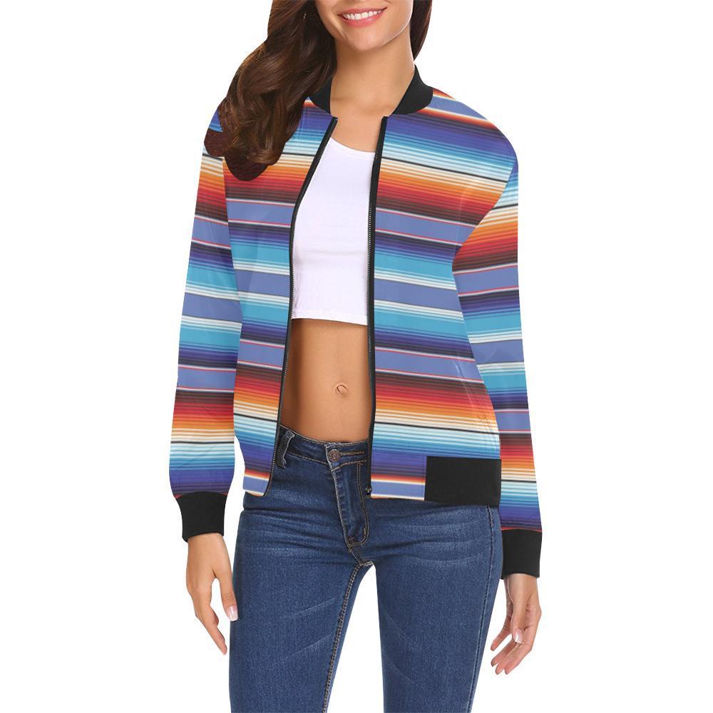 Baja Mexican Blanket Serape Pattern Print Women Casual Bomber Jacket 3D All Over Print