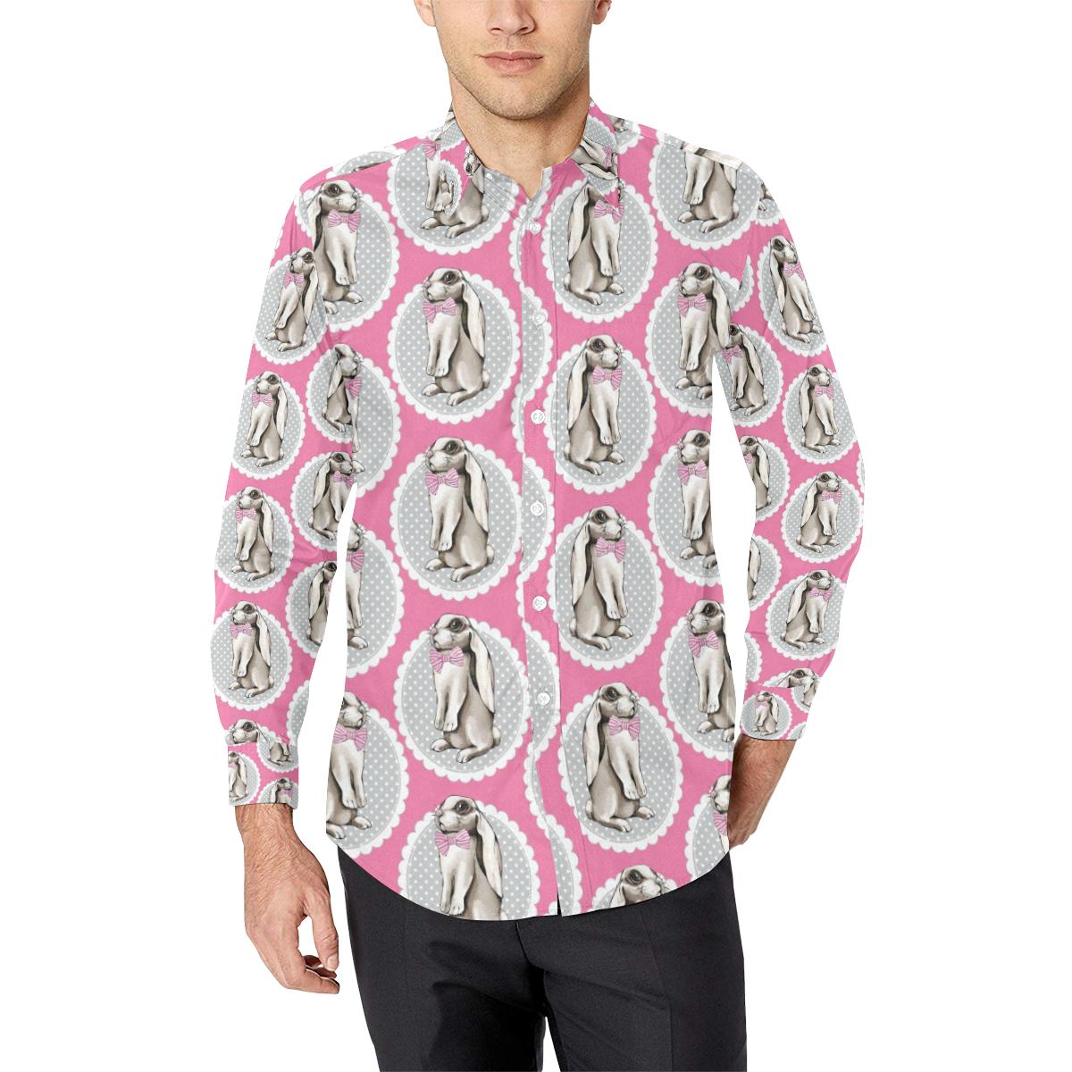 Rabbit Pattern Print Design Rb019 Long Sleeve Dress Shirt