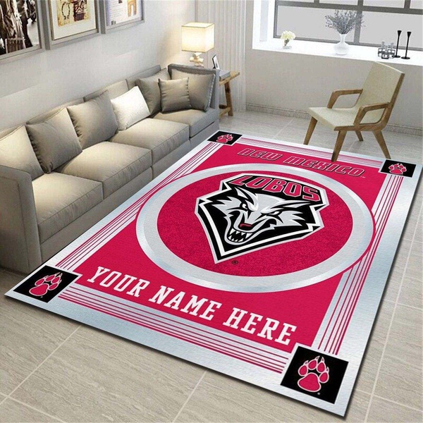 New Mexico Lobos Personalized Rug, Team Living Room Bedroom Carpet, Customized Floor Mat