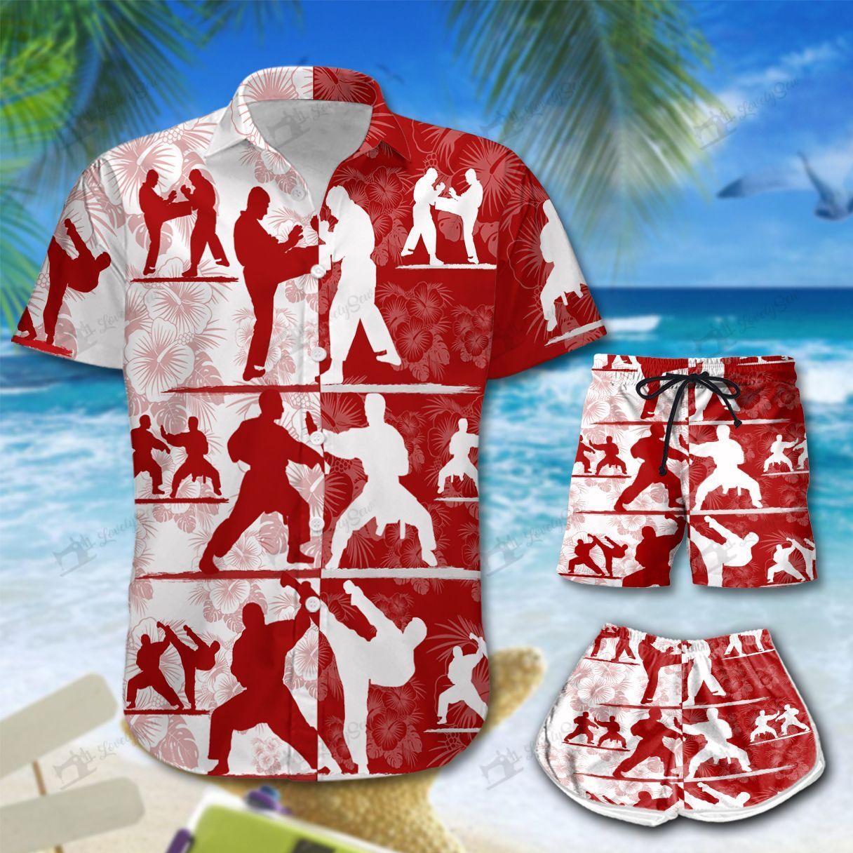 Fighting Hibiscus Pattern Hawaiian Shirt Shorts Ha100132