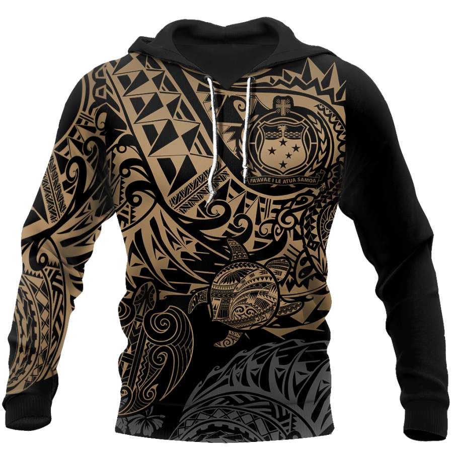 Samoa Polynesian Hoodie – Gold Turtle Flowing 3d all over printed shirt and short for man and women JJ120202 PL