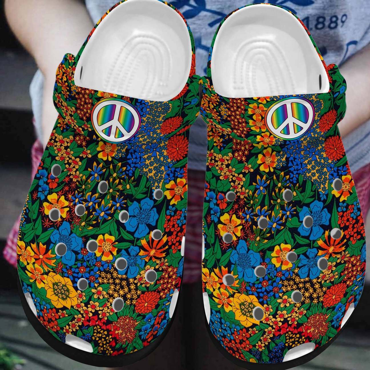 Hippie Personalized Clog, Custom Name, Text, Color, Number Fashion Style For Women, Men, Kid, Print 3D Flower Child