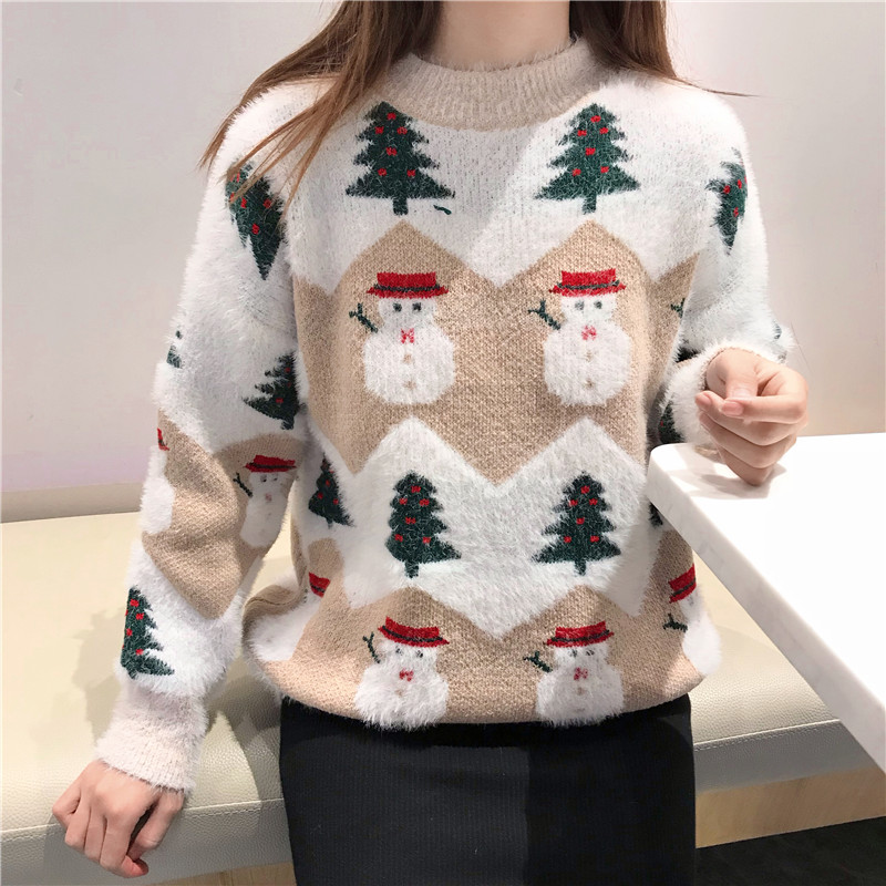 2021 Ugly Christmas Sweater autumn and winter new fashion thickening hippocampus Christmas snowman sweater sweater coat female alx