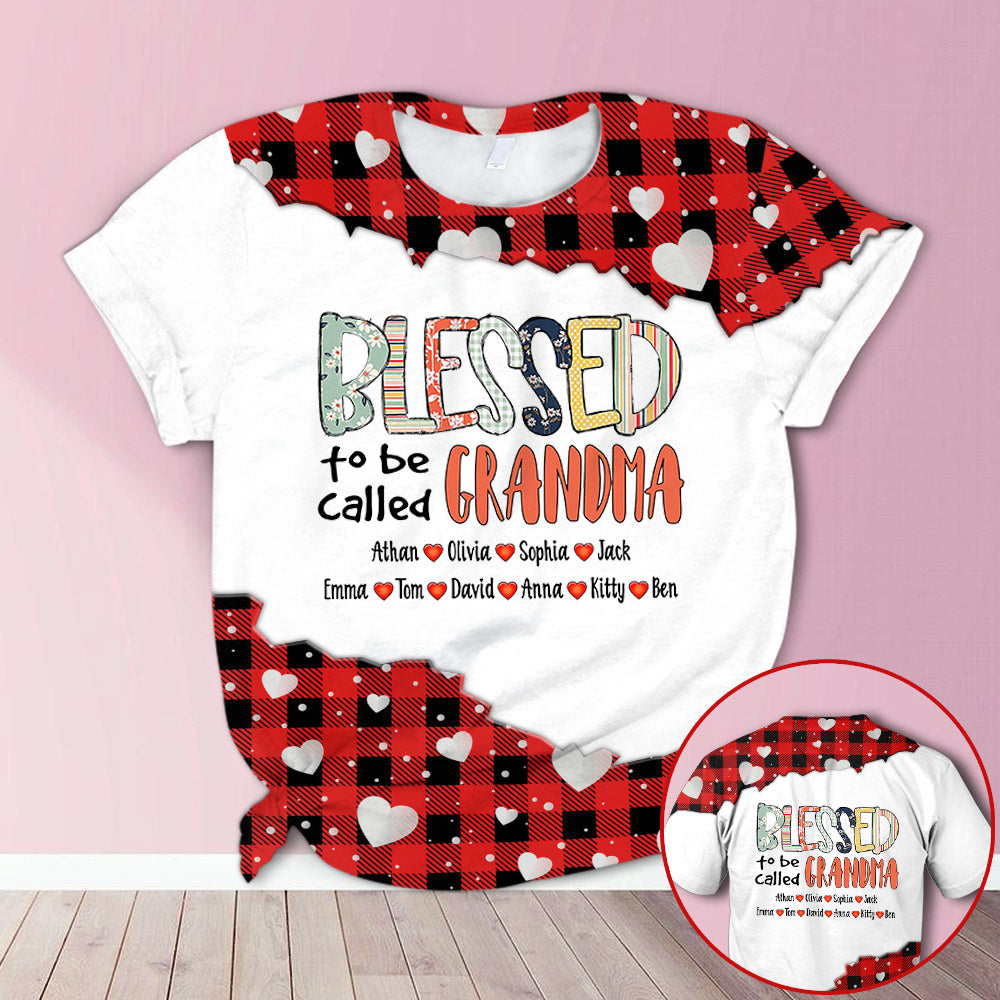 Personalized Blessed To Be Called Grandma Cute Pattern Red Plaid All Over Print Shirts, 3D Shirt For Grandma Hn98 Do99