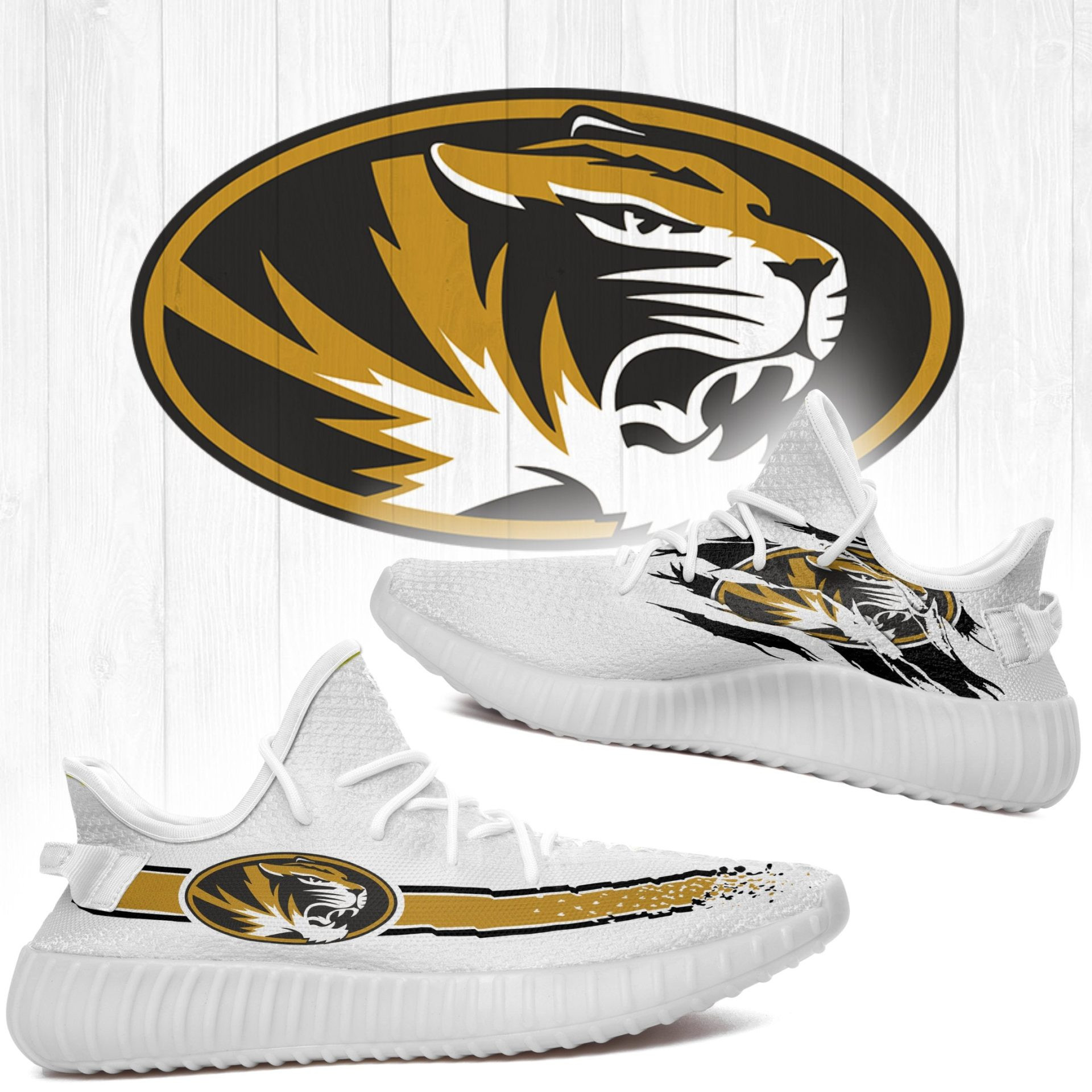 Yeezy Shoes Ncaa Missouri Tigers White Scratch Yeezy Boost Sneakers