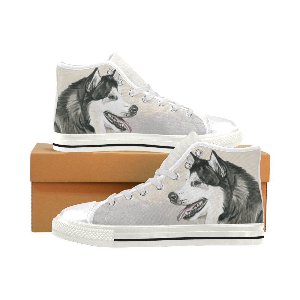 Alaskan Malamute Water Colour White Men’s Classic High Top Canvas Shoes