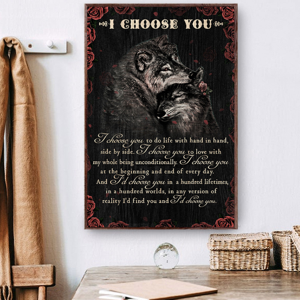 Wolf Rose Couple I Choose You Vertical Poster & Canvas Home Decor Wall Art Visual Art