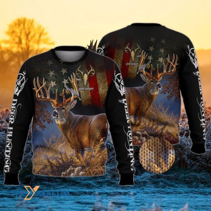 Black Deer Hunting In Forest Gift For Christmas Ugly Christmas Sweater